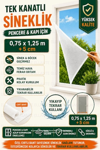 Cırtlı Yapışkanlı Sineklik Seti 75x125 Cm Tek Kanatlı Pencere Kapı Sinekliği Güçlü Yapışma Yıkanabil