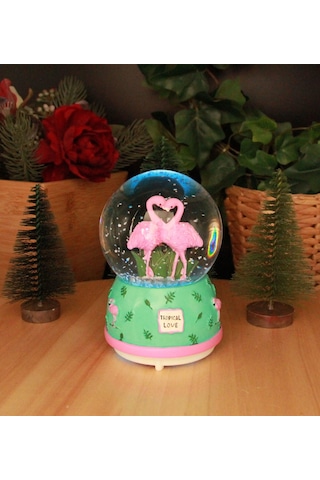 Kar Küresi Işıklı Ve Müzikli Flamingo Büyük Boy -yeşil