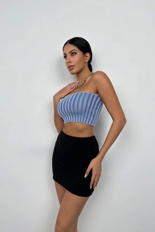 Defymoda Straplez Fitilli Crop A.mavi-k.mavi