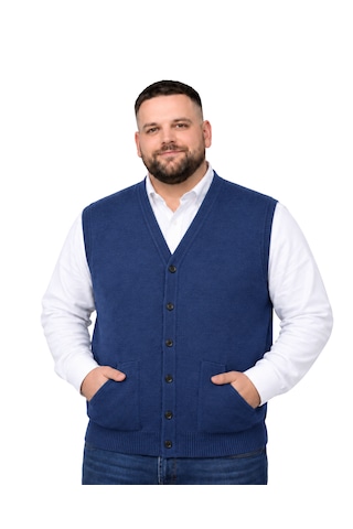 Battalmoda Erkek Büyük Beden İndigo Cepli Triko Yelek 3xl-4xl-5xl-6xl