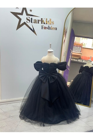 Star Kids Fashion Kız Çocuk Siyah Prenses Elbise , Kız Çocuk Abiye Elbise