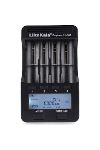Liitokala Lii-500 4 Yuvalı Lcd Lityum/nimh Pil Şarj Cihazı + 2a Adaptör + Araç Şarj Cihazı Siyah İngiltere Tak