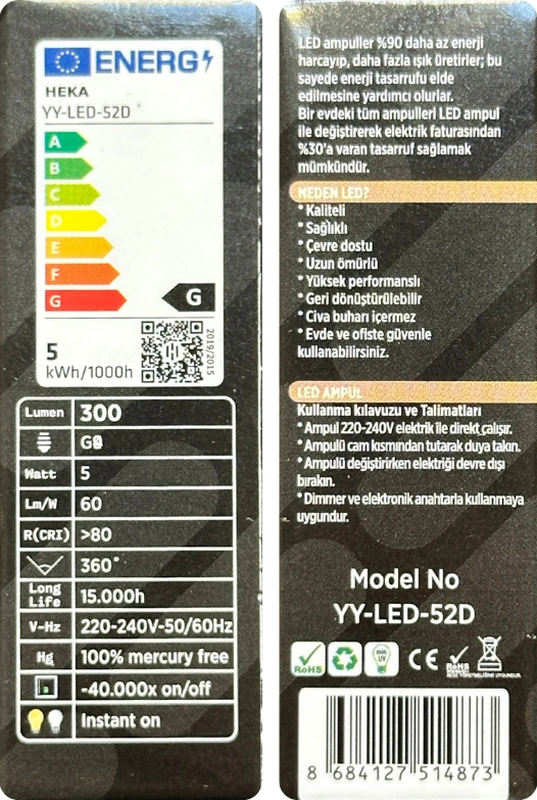 1 Adet Heka 5w 37w 6500k Beyaz Işık G9 Duylu Dim Edilebilir Led Kapsül Ampul