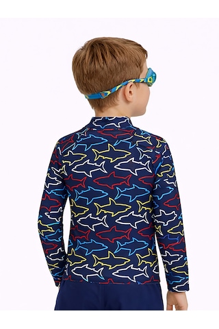 Denokids Uv Korumalı Köpekbalığı Erkek Çocuk Mayo T-shirt Renkli