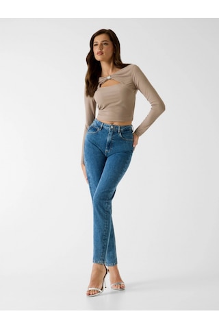 Guess Uzun Kollu Milena Önü Fiyonklu Kadın Bej Top W6rp11kaql2-a10l Bej