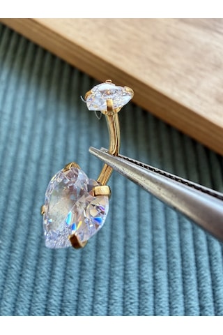 %100 316 L Cerrahi Çelik Büyük Kalp Modeli Çelik Göbek Piercingi 10 Mm Altın