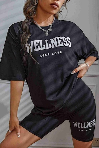 Merry See Wellness Baskılı Soft Kısa Kollu Şortlu Alt Üst Takımı Siyah 001