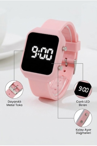 Dijital Led Çocuk Saati Çocuk Saati Akıllı Saat Değil Pembe - 522216596 Beyaz
