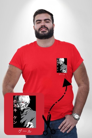 Angemiel Kaneki Ken Kuma Japon Anime Şeytan Kırmızı Büyük Beden Kadın Basic Minimal Baskılı Tişört Kırmızı