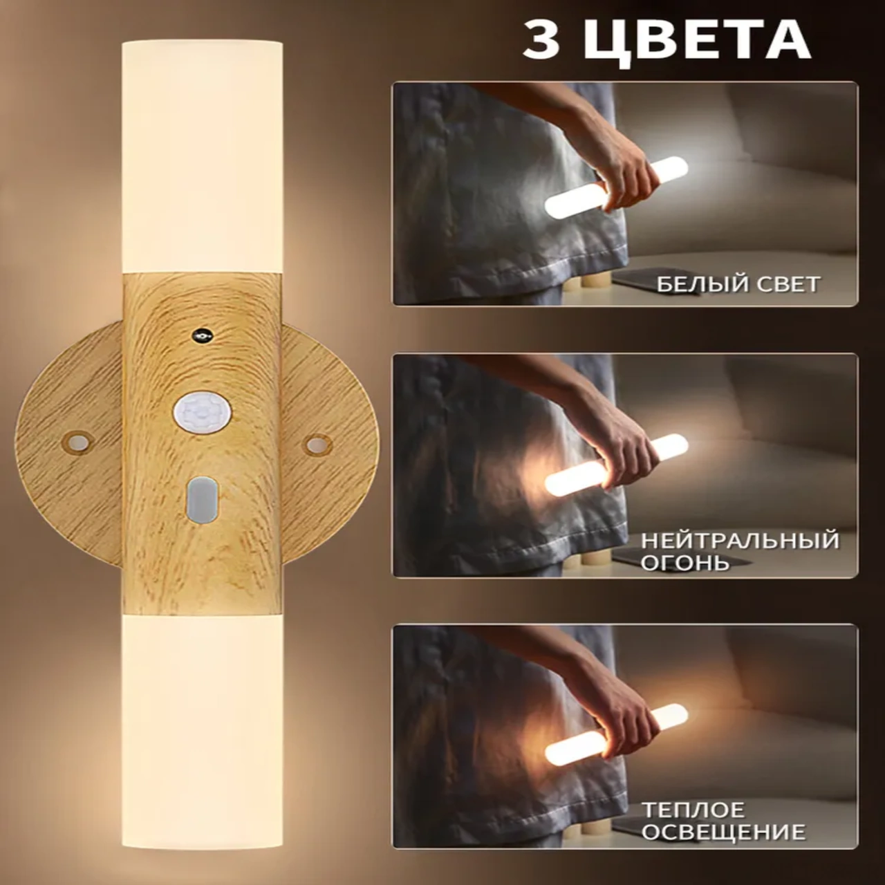 Xiyyadms Akrilik Çift Başlı Hareket Sensörlü Merdiven Koridor Gece Lambası - Usb Şarjlı Döner Akıllı Duvar Işığı, Sabit Işık Modu, Dahili Pil Ahşap