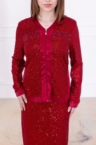 V Yaka Payetli İkili Takım 4716-bordo Bordo