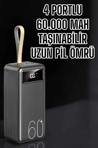 Hubrendy Tekno Powerbank 60.000 Mah Hızlı Şarj 4 Çıkışlı Uzun Şarj Süreli Dijital Göstergeli Diğer 00922229
