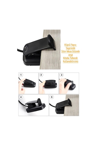 Ledli Klipsli Mini Kitap Okuma Lambası Mandallı Pille Çalışan Işık Masa Lambası Kitap Okuma Işığı