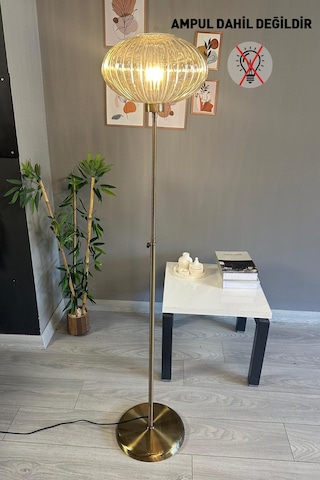 Elegant Bal Cam Lambader Düz İnce Gövde Modern Dekoratif Metal Oturma Odası Zemin Lambası Natural