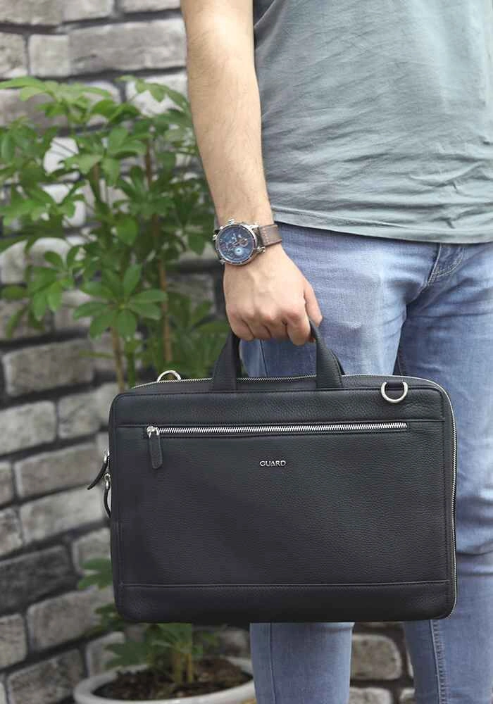 Guard Siyah Deri Özel Üretim Laptop Ve Evrak Çantası Çok Renkli
