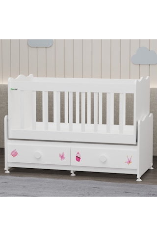 Elegant Mdf Çıtalı Beşik + Şifonyer Yatak Uykuseti - Prenses Beyaz