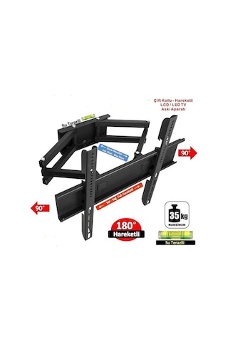 Dizayn Truva 32'' - 42'' - 82 - 106 Ekran Çift Kollu Hareketli Tv Askı Aparatı Su Terazili