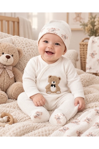 Eray Alp Kids Erkek Bebek Ayıcık Desenli Hastane Çıkışı 10'lu Set Beyaz