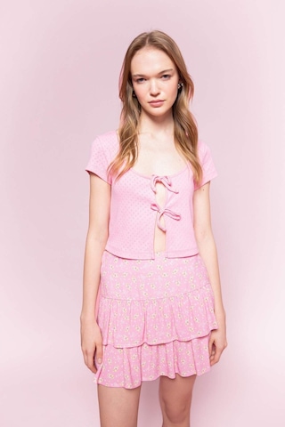 DeFacto Coool Desenli Yüksek Bel Maroken Mini Etek D1363AX24SMPN253 Pembe