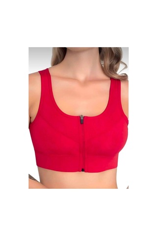 Gigi Luxe Kadın Fermuarlı Crop Kadın Fermuarlı Büstiyer Kırmızı Kırmızı