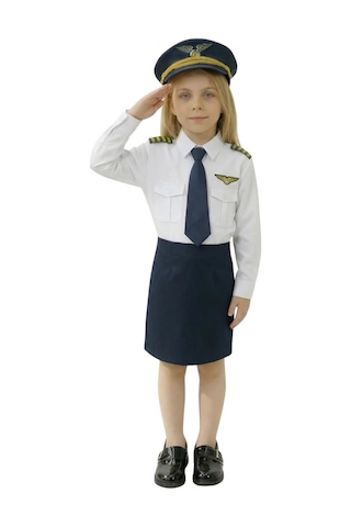 Uzun Kol Gömlekli Apoletli Kız Pilot Kostümü