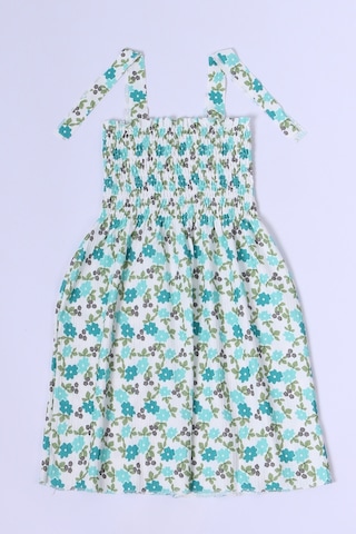 Kız Çocuk Askılı Elbise Çiçek Desenli B35 Hcm00119 Yeşil - Beyaz