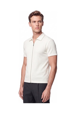 Efor Comfort Fit Rahat Kalıp Polo Yaka Fermuarlı Ekru Beyaz Tişört Ts 930
