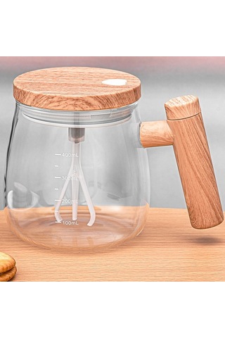 Sones 400ml Otomatik Karıştırma Kupası Akçaağaç Elektrikli Kahve Kupası, Stil: Pil Şeffaf Kupa