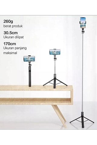 Bluetooth Kumandalı Ayaklı Selfie Çubuğu / 170cm Profesyonel Kull