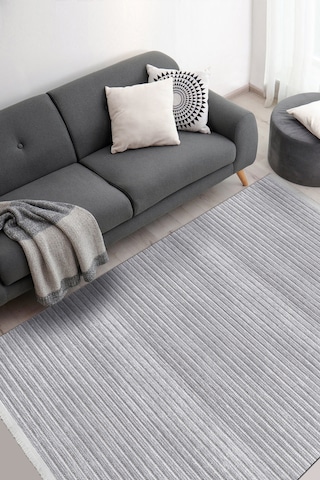 Lidya Gri Pamuk Dokuma Yumuşak Halı Kaymaz Tabanlı, Kolay Temizlenen Ve Modern Tasarımlı Kilim Gri