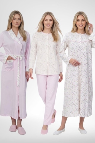Mecit Pijama Mecit 6386 Pembe Büyük Beden Kadın Sabahlık Pijama Gecelik Set
