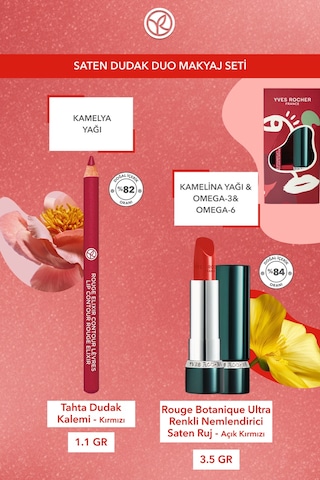 Yves Rocher Saten Dudak Duo Makyaj Seti-dudak Kalemi-kırmızı & Saten Ruj Açık Kırmızı