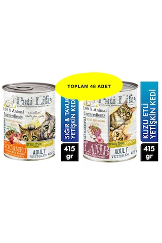 Patilife Gurme Kedi Konserve 415 Gr 24 Adet + Patilife Kuzu Etli Konserve 415 Gr 24 Adet