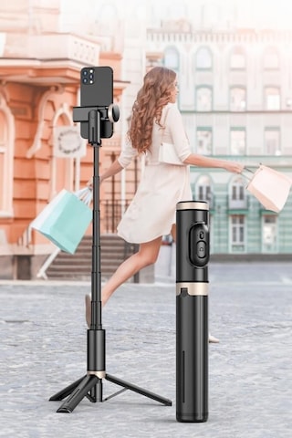 Selfie Stick Tripod Kablosuz Bluetooth Uzaktan Kumandalı, 360 Döner Başlıklı, 215-730 Mm Ayarlanabilir, İos Ve Android Uyumlu, Alüminyum Alaşımlı Hafif Taşınabilir Tripod Q12