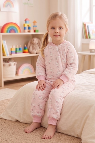Babymod Tavşan Desenli 2,5 Tog Elyaf Dolgulu Premium Kalite 100% Pamuk Penye Astarlı Çocuk Uyku Tulumu Pembe