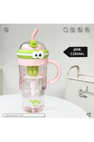 Dianziye Büyük Kapasite 1280ml Buzluklu Plastik Bardak, Çocuk Ve Genç Kadınlar İçin Seyahat İçin, Kartoon Pembe, Sürekli Soğuk İçecekler, Süper Lehimli