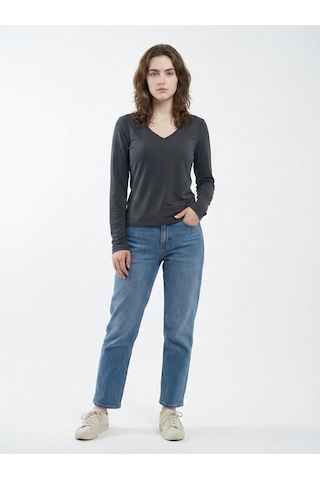 Slim Crop Fit Kadın Tshirt U.kol Antrasit