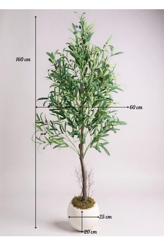 Yapay Zeytin Ağacı 160cm İki Gövdeli Beyaz Küre Saksıda Salex Doğal Gerçek Görünümlü Yapay Ağaç