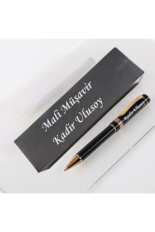 Kişiye Özel İsim Yazılı Tükenmez Kalem Ve Hediye Kutusu Siyah Gold Lüks Kalem Siyah