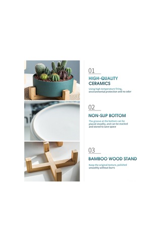 Jeehugo Küçük Gri Mat Seramik Su Bitkisi Saksısı - Ahşap Tabanlı, Deliksiz, Sukulent Ve Hidroponik Bitkiler İçin