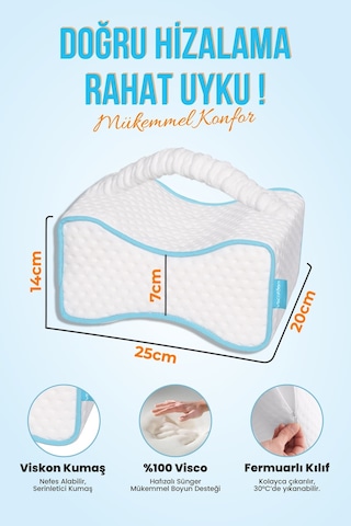 Luna Diz Arası Ortopedik Yastık Bacak Arası Visco Yastık - 25x20x14-7,5cm Beyaz