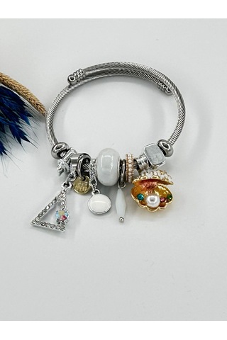 Bhs Life Kadın Charmlı Pembeli Beyaz İstiridye İncili Çelik Bileklik