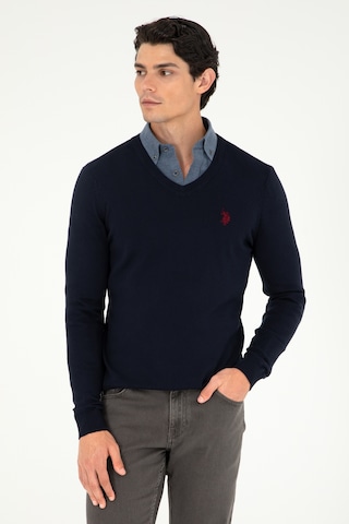 U.S. Polo Assn. Erkek Slim Fit V Yaka Lacivert Basic Kazak 50293512-VR033