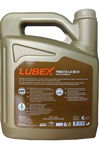 Lubex Primus 0W-20 Fa-La Dpf Partiküllü Tam Sentetik Motor Yağı 4 x 4 L