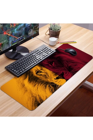 Sonictouch Sarı Kırmızı Aslan Temalı Kaymaz Gaming Oyuncu Masaüstü Dikişsiz Klavye Mouse Pad 32x70cm