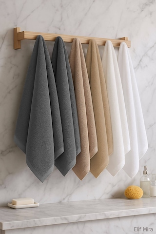 6 Lı Softtouch El Yüz Banyo Havlusu Seti %100 Pamuklu 50x90 Cm Bej