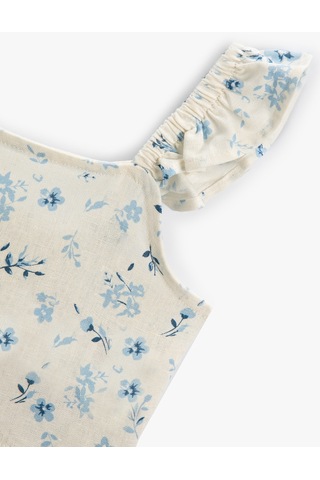 Koton Crop Bluz Keten Karışımlı Fırfırlı Askılı Bej Desenli 4skg60028aw Ekru