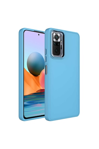 Zore Redmi Note 10 Pro Kılıf Metal Çerçeve Ve Buton Tasarımlı Silikon Msra Luna Kapak - Sierra Mavi Sierra Mavi