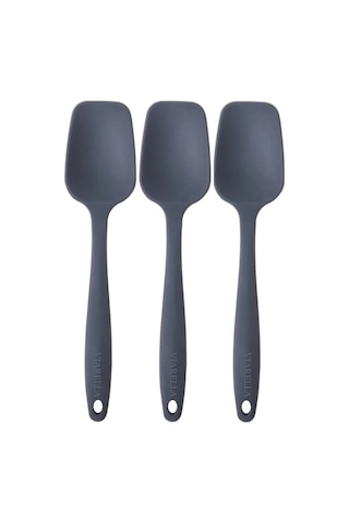Silikon Kaşık Spatula Seti 6lı Yanmaz Yapışmaz Çizmez Gri 27cm