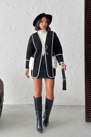 Verymoda Peluş Cep Detaylı Kapitone Ceket Siyah